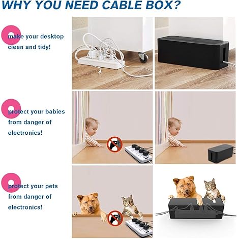 Cable Management Box Set – Clean Desk Wire Organizer System (3-Pack)