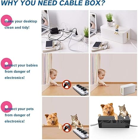 Cable Management Box Set – Clean Desk Wire Organizer System (3-Pack)